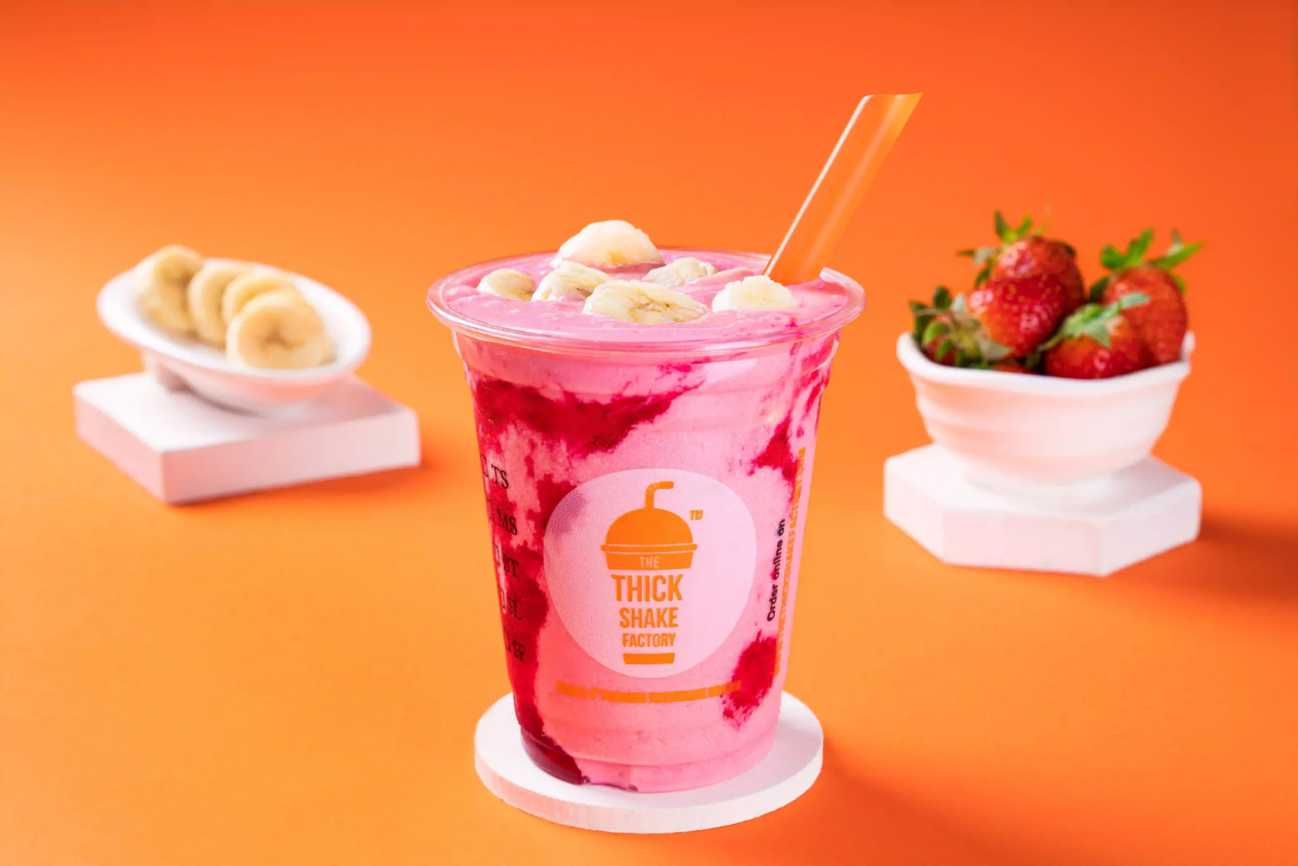 Banana berry thick shake in Dubai made with fresh banana and strawberry ice cream